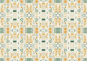 Elegant Floral Seamless Pattern with Geometric Shapes, Line Ornaments, and Border Embroidery for Textile, Fabric, and Craft Products vector