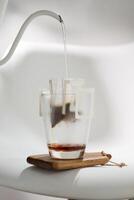 A Drip Bag methodically filters water through Coffee grounds, exemplifying precision in brewing techniques. photo