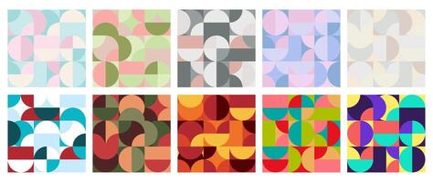 Set of geometric abstract posters with simple shape in color tones. vector