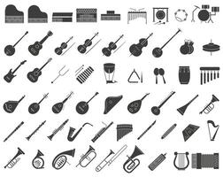 A simple set of dark hollow musical instruments. Images of various musical instruments. vector