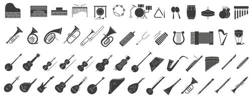 A simple set of dark hollow musical instruments. Images of various musical instruments. vector
