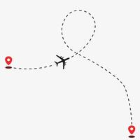 The plane's route is dotted from the starting point along the trajectory to the end. vector
