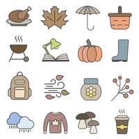 Set of color autumn icons with outline. Autumn bright icons. Autumn time. Set of autumn icons. vector