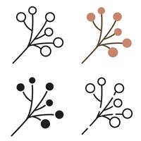 Autumn icons. Viburnum branch in different styles. Autumn in colours and lines. vector