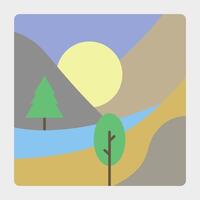 Abstraction. The sun over the river and mountains. Color abstraction of a mountain landscape. vector
