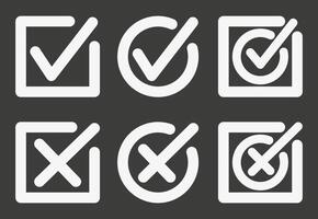 The marks are white in squares and circles. Yes or no, vote yes or no. Illustration on a black background. vector