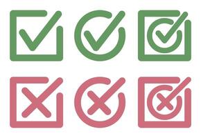 The marks are green and red in squares and circles. Yes or no, vote for and against. vector