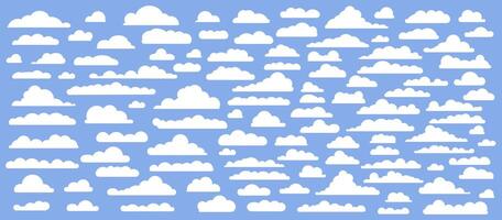 A lot of different white clouds. Sketches of clouds. vector