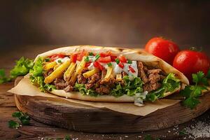 Close-up shot of fast food items. Beautiful simple AI image photo