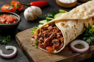 Close-up shot of fast food items. Beautiful simple AI image photo