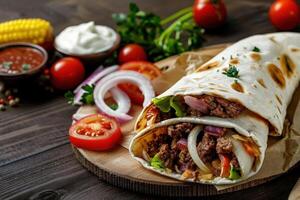 Close-up shot of fast food items. Beautiful simple AI image photo