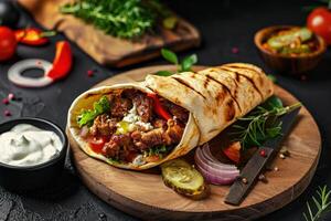 Close-up shot of fast food items. Beautiful simple AI image photo