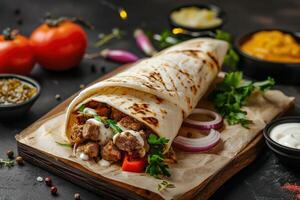 Close-up shot of fast food items. Beautiful simple AI image photo