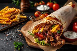 Close-up shot of fast food items. Beautiful simple AI image photo