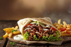Close-up shot of fast food items. Beautiful simple AI image photo