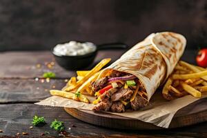 Close-up shot of fast food items. Beautiful simple AI image photo