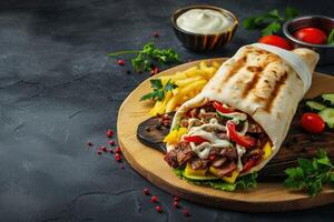 Close-up shot of fast food items. Beautiful simple AI image photo