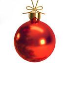 Christmas red ball close up isolated on white background with copy space, 3d render. photo