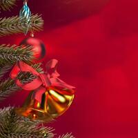 Christmas background with close up christmas tree ornaments and copy space, 3D rendering. photo