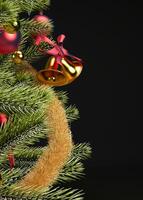 Christmas background with close up christmas tree and copy space, 3D rendering photo