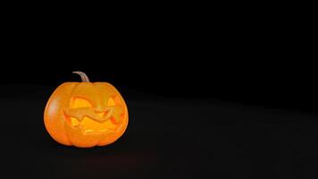 Halloween pumpkin smiles on black background with copy space. Jack o lantern background,3D rendering photo