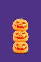 Halloween purple background with Jack o lanterns and copy space, social media template 3D rendering photo