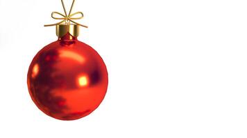 Christmas red ball close up isolated on white background with copy space, 3D rendering. photo