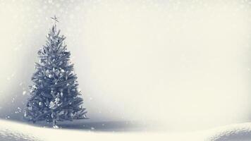 Snowy Christmas tree with snowflakes on a white background with copy space. 3D rendering. photo