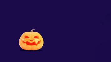 Jack o lantern Halloween background. Halloween pumpkin smiles on dark purple backdrop with copyspace. 3D rendering. photo