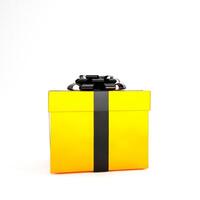 Halloween gift box with yellow and black colors on white background and copy space, 3D rendering. photo