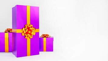 Halloween gift boxes with orange and purple colors on white background and copy space, 3D rendering. photo