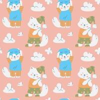 Cute Cat Sleep Pattern with Clouds and Pajamas vector