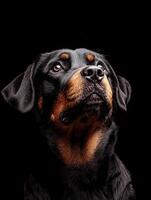 Rottweiler dog isolated on black background photo