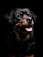 Rottweiler dog isolated on black background photo