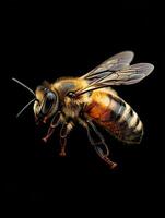 Bee isolated on black background photo