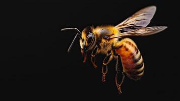 Bee isolated on black background photo