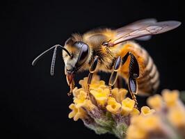 Bee isolated on black background photo