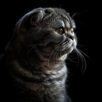 scottish fold cat isolated on black background photo