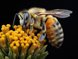 Bee isolated on black background photo