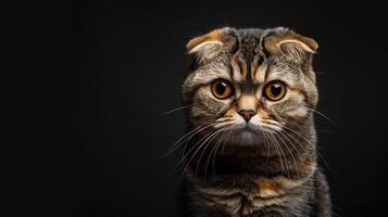 scottish fold cat isolated on black background photo