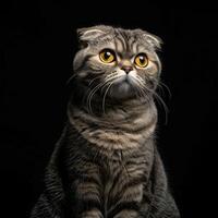 scottish fold cat isolated on black background photo