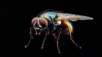 fly isolated on black background photo