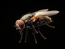 fly isolated on black background photo