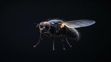 fly isolated on black background photo
