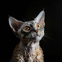 devon rex cat isolated on black background photo