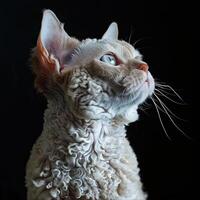 devon rex cat isolated on black background photo