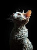 devon rex cat isolated on black background photo