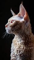 devon rex cat isolated on black background photo