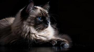 birman cat isolated on black background photo