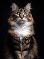Norwegian Forest Cat isolated on black background photo